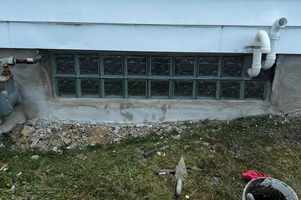 Installation of a window in a house, highlighting the crawl space that is accessible below.